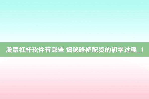 股票杠杆软件有哪些 揭秘路桥配资的初学过程_1