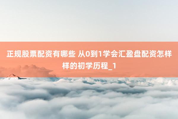 正规股票配资有哪些 从0到1学会汇盈盘配资怎样样的初学历程_1