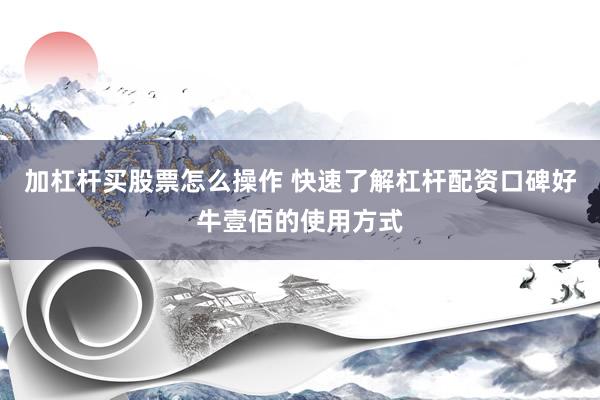 加杠杆买股票怎么操作 快速了解杠杆配资口碑好牛壹佰的使用方式