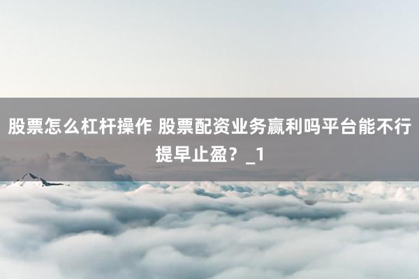 股票怎么杠杆操作 股票配资业务赢利吗平台能不行提早止盈？_1